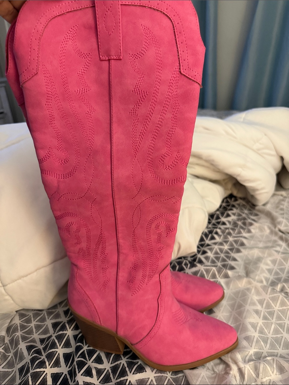 Sugar Pink Suede Western Knee-High Booties